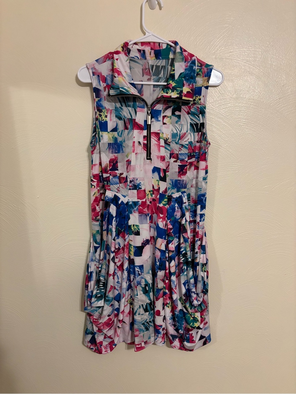 Sharon Max M Abstract Print Fit Flare Zip Pocket Dress Made USA